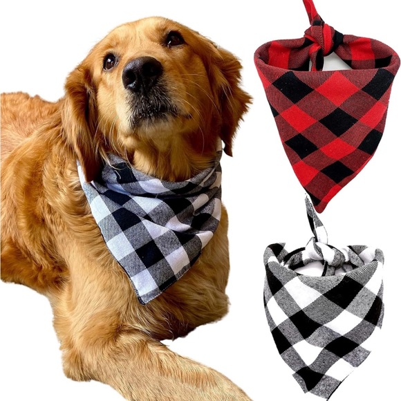 Realeaf 2 Pack Plaid Pet Scarves, Checkered Triangle Bandanas Bibs - Picture 1 of 7